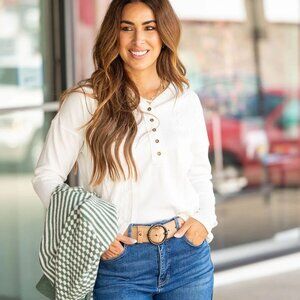 Cable Accented Henley Sweater